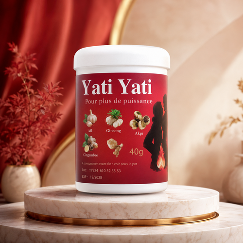 Yati Yati présenté sur un décor rouge, beige et doré premium